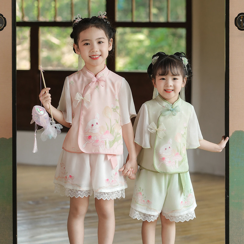 姐妹装汉服女童套装夏季短裤新国风中式儿童古装薄款夏天清凉透气