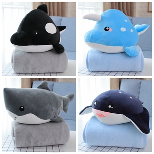 海洋毛绒公仔玩偶两用毯子虎鲸抱枕魔鬼鱼可爱布娃娃女生实用礼物