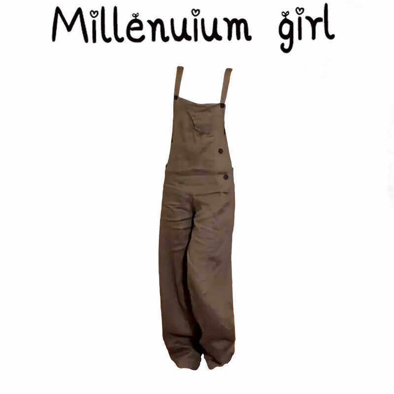 日系工装背带裤女2025夏季新款秋百搭高腰宽松显瘦一体连衣裤裤子