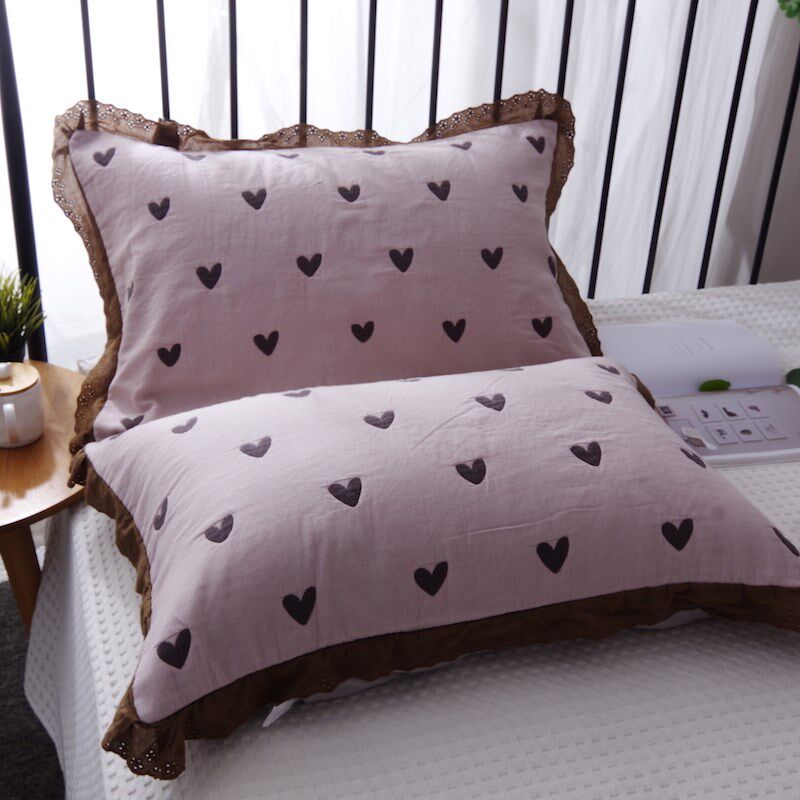 韩式花边纯棉枕套一对装全棉纱布加厚高档成人枕头套情侣枕芯套