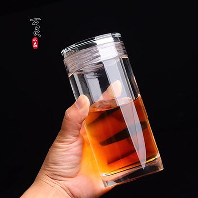 手工打磨原矿水晶茶杯耐高温携带车载水杯高档办公茶水分离杯礼品