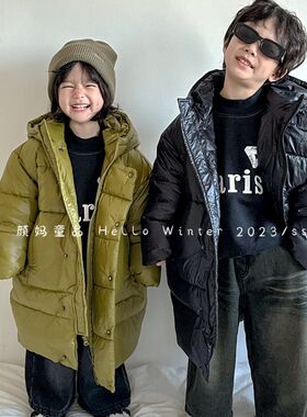 儿童长版防污加厚羽绒服男宝冬装羽绒面包服女童保暖连帽羽绒外套