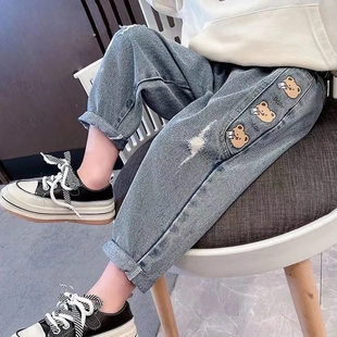 子春秋牛仔裤 时髦休闲裤 2023新款 洋派宝宝韩版 子 网红老爹裤 女童裤