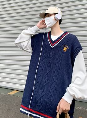 加肥加大码300斤V领针织衫男女秋冬新款百搭学院风背心马甲毛衣潮