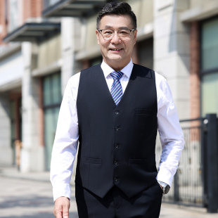 西装马甲中老年人夏季秋款中年男士马夹无袖宽松商务休闲男式坎肩
