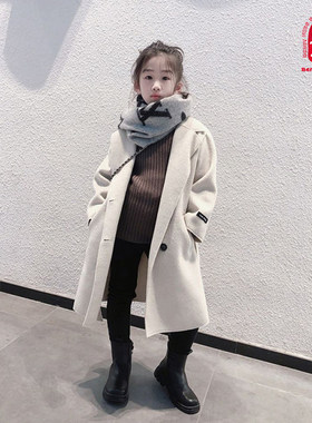 秋冬新款双面毛呢呢子时尚洋派大衣女童装中长版韩版儿童时髦外套