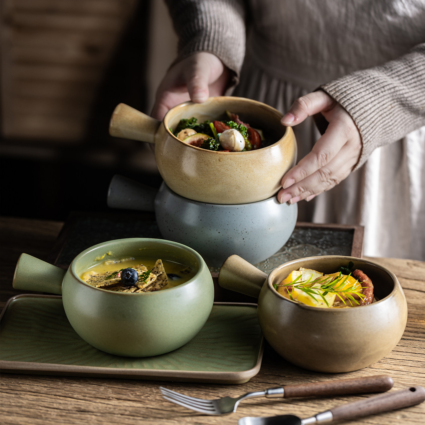 精致菜碗汤碗甜品碗创意个性大碗复古精致饭碗高级餐厅水果沙拉碗