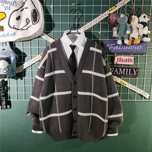 V领开衫男款毛衣外套 美式复古男装毛衣 轻熟风男装针织外套 秋冬