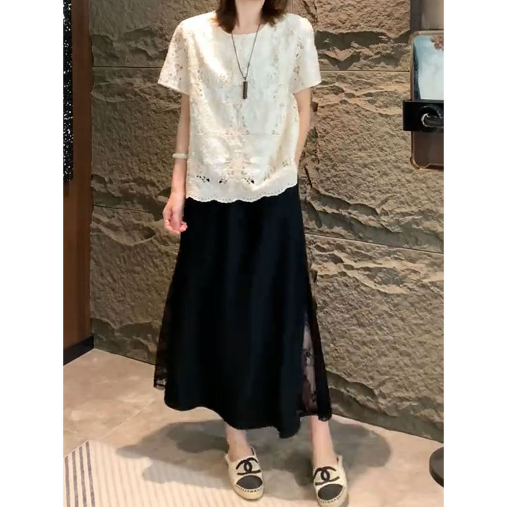 高腰蕾丝醋酸A字半身裙女