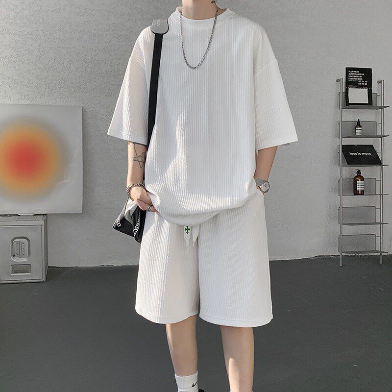 冰丝短袖t恤男2025新款潮流夏季套装体桖男装衣服夏装一套t恤衫潮