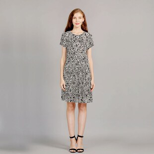 夏季新款女高端兰精人造棉绉布碎花短袖a字收腰修身棉绸连衣裙子