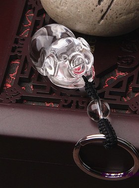 天然白水晶猪吊坠挂件  白水晶猪钥匙扣挂坠12生肖水晶猪转运吊坠