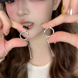 ins冷淡风百搭简约长款 铜合金耳饰 流苏链条水_GW 下单立减50