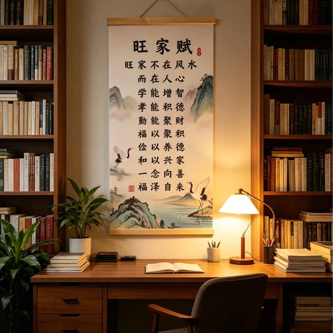 【下单立减50】家规挂画书客厅沙发背景墙装饰画励志实木挂轴_YZ