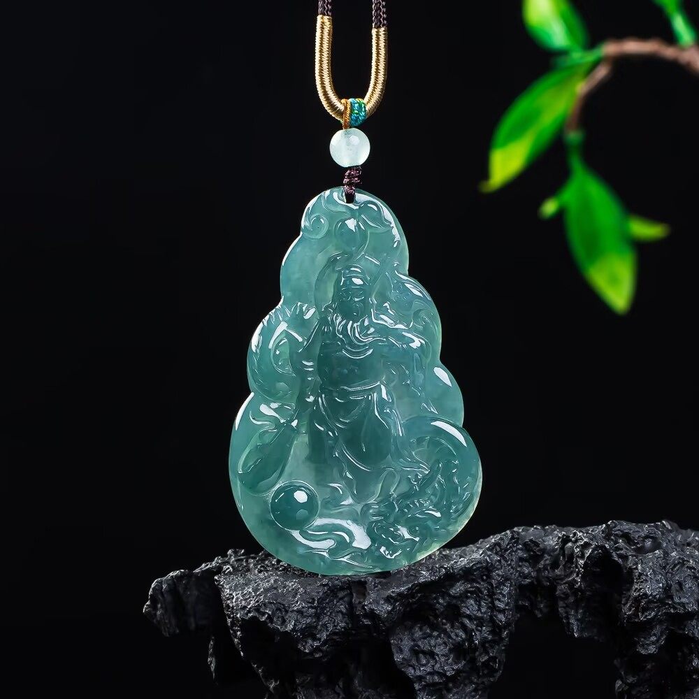 天然翡翠玉石a货蓝水冰种关公武财神男士玉佩女士挂件送礼礼品