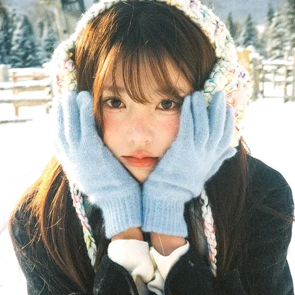 手套东北哈尔滨防寒装备蓝色女冬季新款露指触屏保暖出片可爱毛线