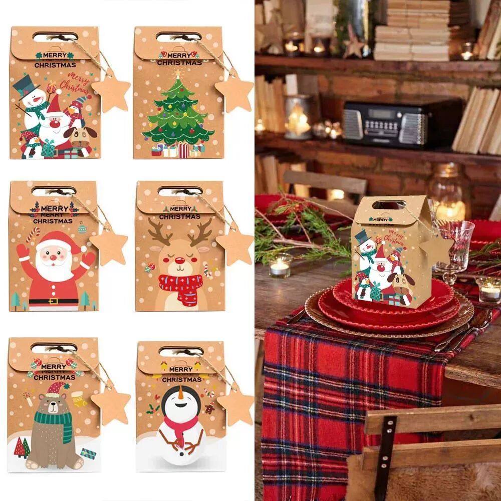 6/12/24pcs Christmas Gift Box Bag with Tag Kraft Paper Candy