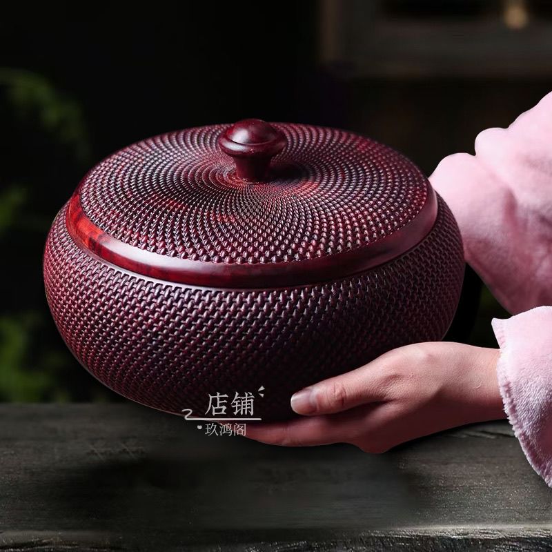 精品小叶紫檀实木密封家用防潮中式复古收纳盒大号带盖红木茶叶罐