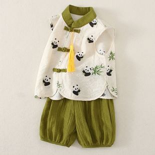 男童唐装汉服女童国风夏装无袖中国风套装儿童古风中式表演服夏天