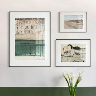 现代法式复古奶油风风景挂画简约北欧小众艺术客厅玄关装饰画组合