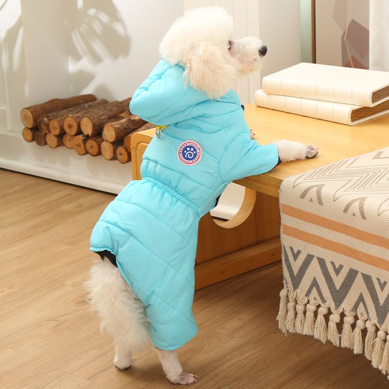 小狗防寒服新款宠物四脚棉衣狗狗冬季保暖加厚连帽中小型犬比熊棉