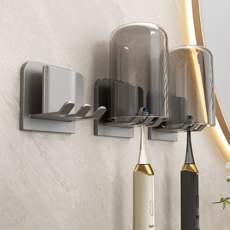 无痕贴牙刷杯架壁挂式洗漱收纳置物架免打孔墙上太空铝单人牙刷架