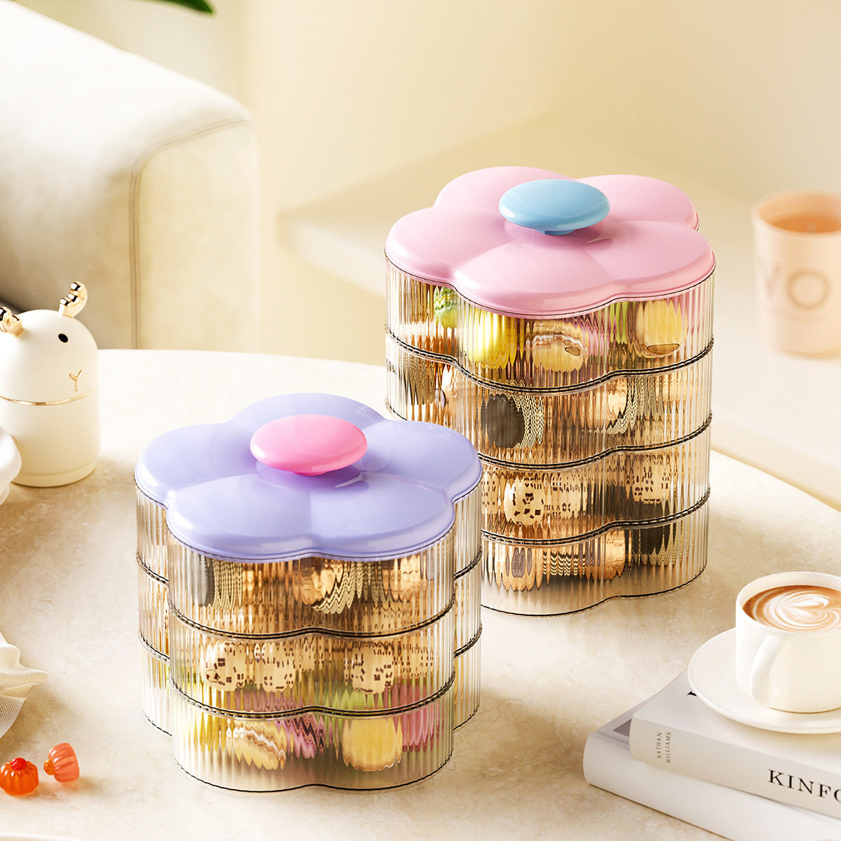 创意花瓣精致糖果干果年货零食水果桌面茶几多层收纳盒撞色糖果盒