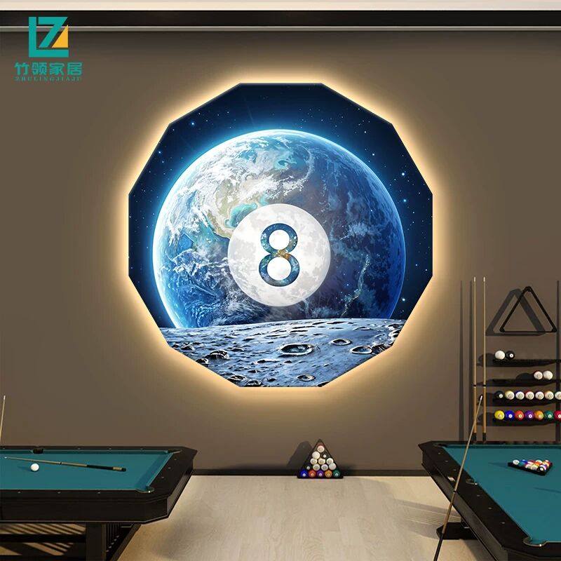 星际台球厅装饰画中八斯诺克俱乐部桌球挂画造型带灯创意原创海报,家居饰品,现代装饰画,淘宝优惠券,粉丝福利购,淘宝优惠卷