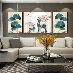 北欧客厅沙发背景墙装饰壁画金属装饰画现代简约三联画镶钻晶瓷画