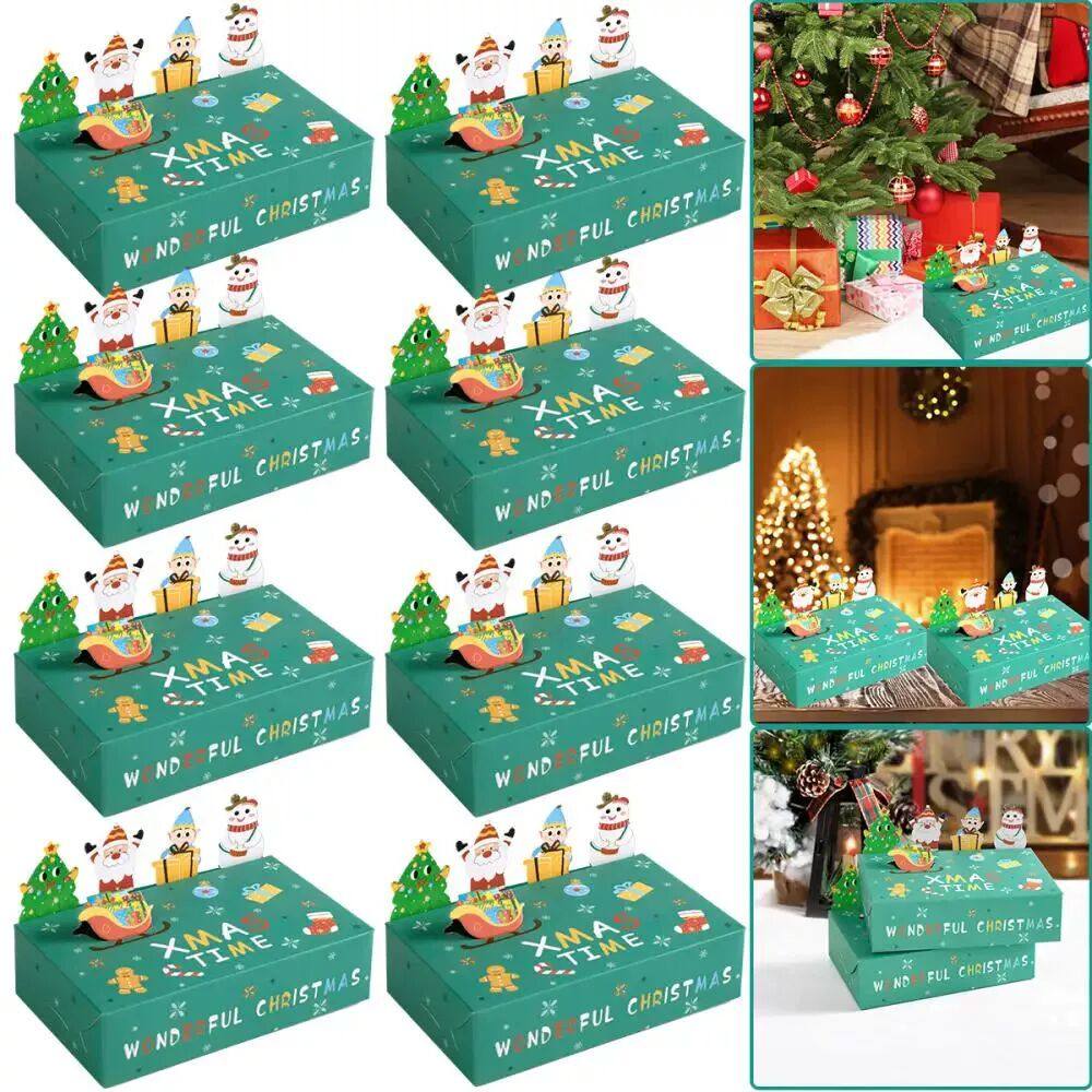 10pcs Cartoon Christmas Kraft Paper Candy Gift Box Kids Favo