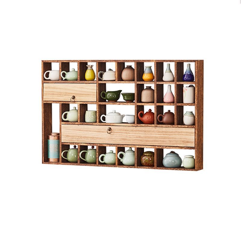 实木中式博古架挂墙多宝阁多层茶室壁挂式现代简约家用摆件置物架