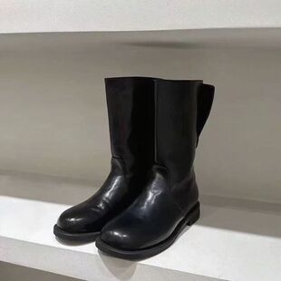 韩版howus靴小众两穿慵懒套筒百搭新款中筒靴圆头厚底骑士靴女