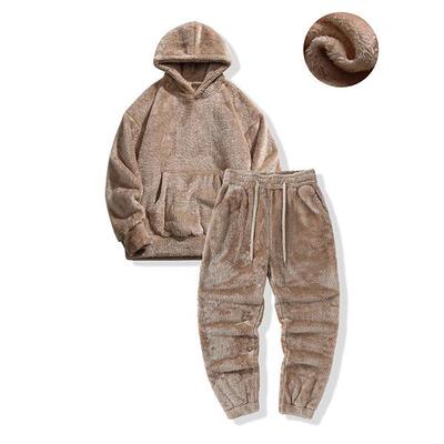 Men's Winter Fleece Lined Thickened Warm Hoodie and Pants