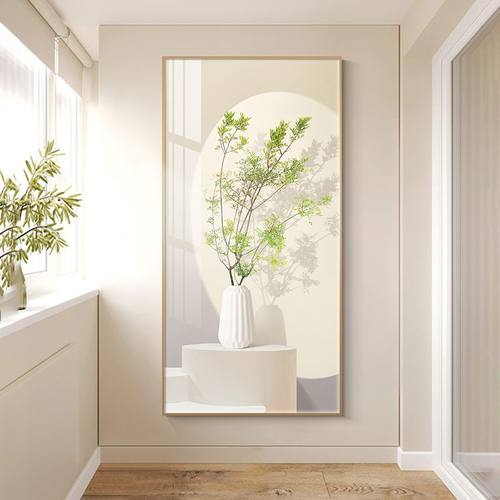 入户玄关装饰画现代简约绿植走廊过道壁画竖版奶油挂画北欧小清新