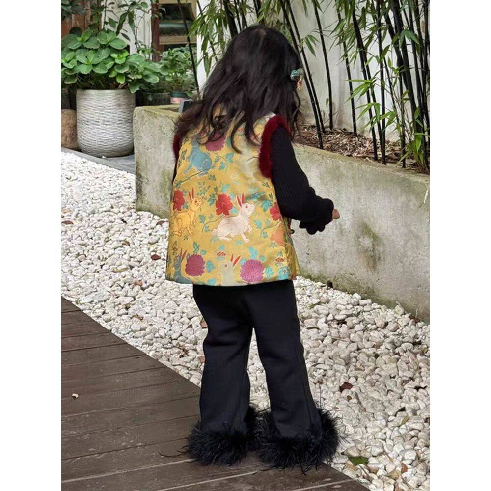 新中式国风拜年服女童夹棉马甲秋冬儿童中国风过年服坎肩背心保暖