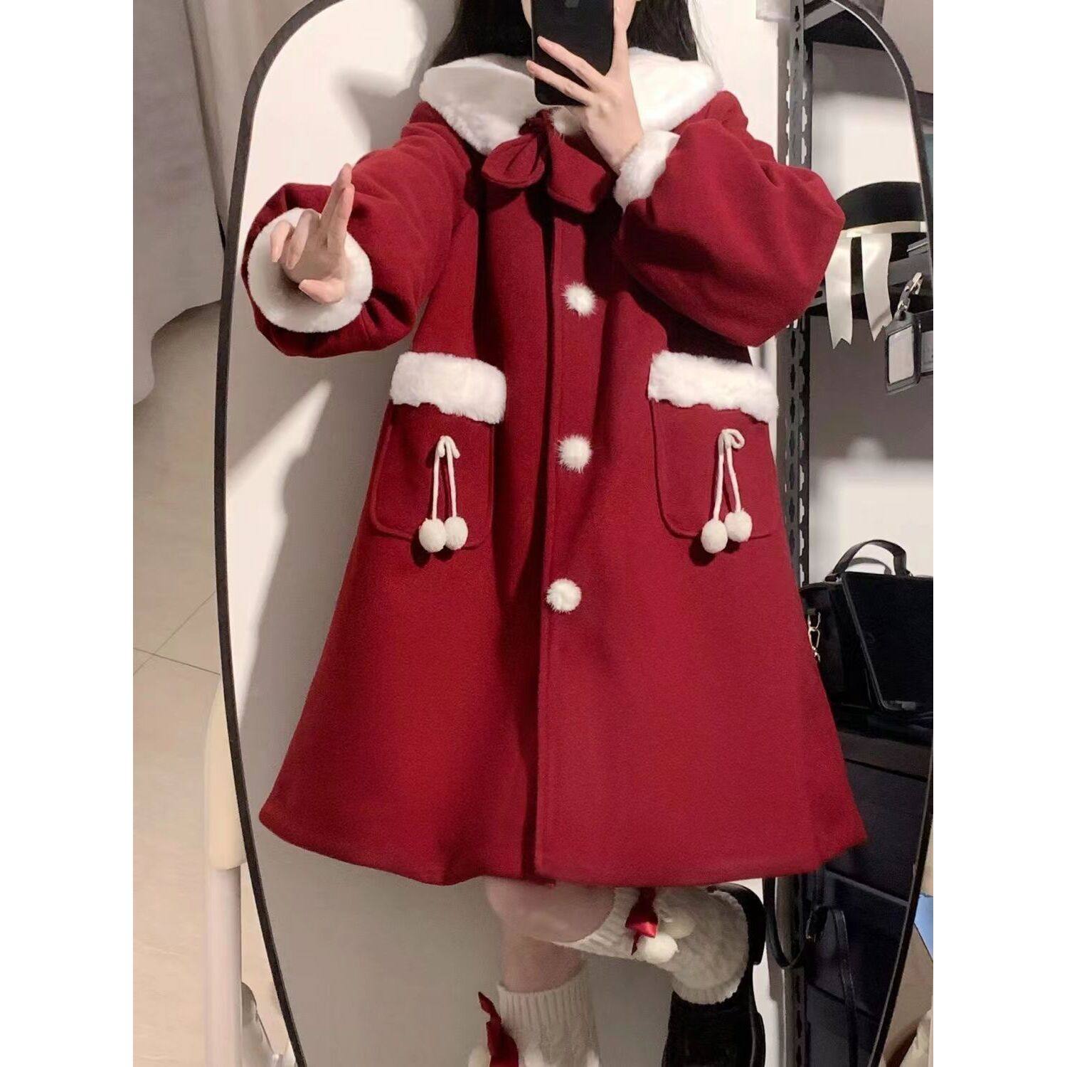 毛呢大衣女2023新款秋冬季中长款圣诞节新年拜年服小个子红色外套,女装/女士精品,毛呢外套,淘宝优惠券,粉丝福利购,淘宝优惠卷