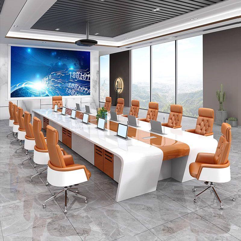 现代桌椅组合烤漆会议桌长桌简约办公室洽谈大型会议室长条办公桌