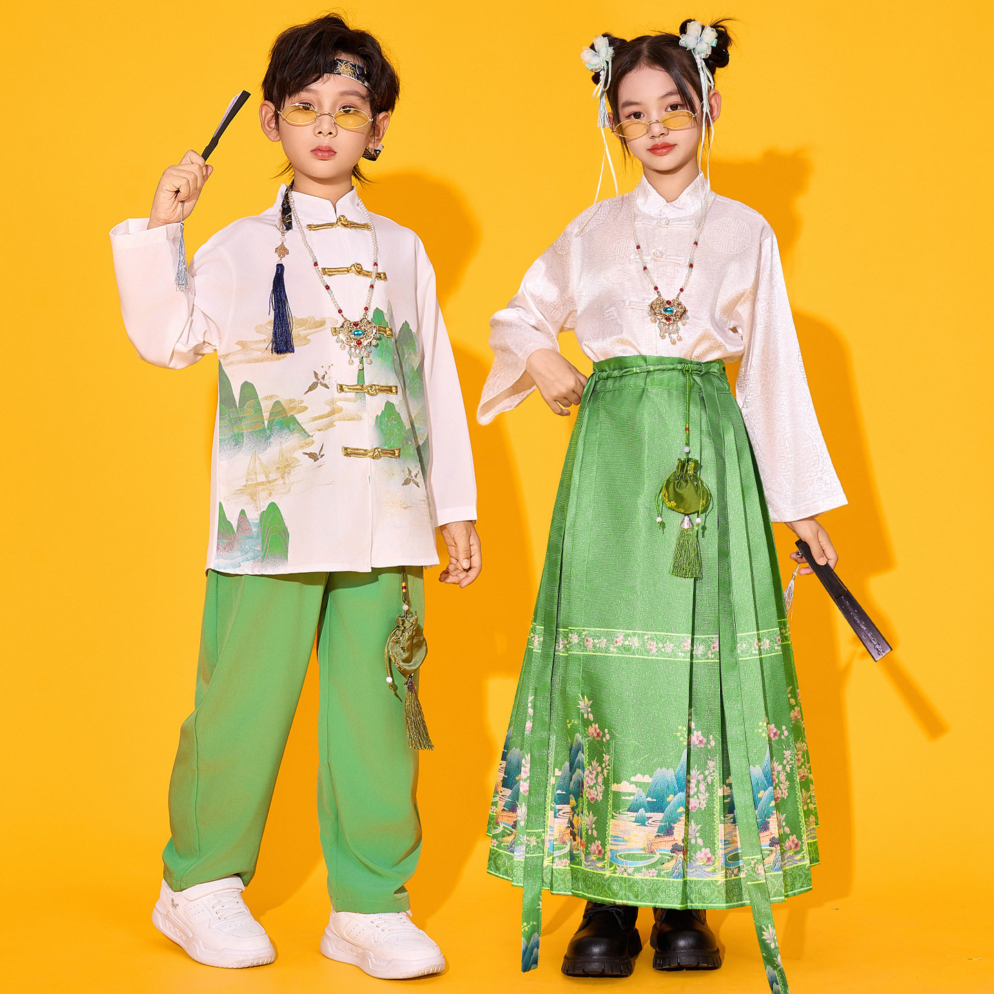 儿童中国风合唱演出服男童汉服女童马面裙表演服小学生运动会服装