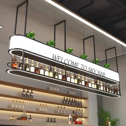 酒架酒吧吊柜吧台吊架餐厅发光置物架悬挂酒柜倒挂展示架铁艺定制
