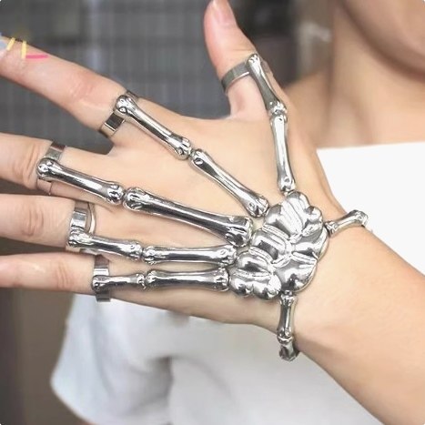 赛博朋克骷髅手环哥特金属手链 机械手指配饰酷蹦迪潮流饰品
