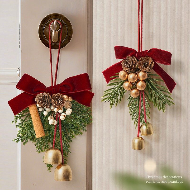 圣诞节蝴蝶结花环门挂装饰品门饰景布置挂饰小铃铛挂件吊饰道具