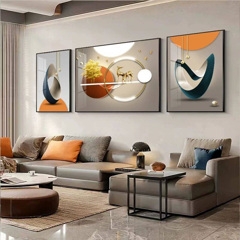 新款现代简约客厅沙发背景墙挂画高级感装饰画抽象三联画大气壁画,家居饰品,现代装饰画,淘宝优惠券,粉丝福利购,淘宝优惠卷
