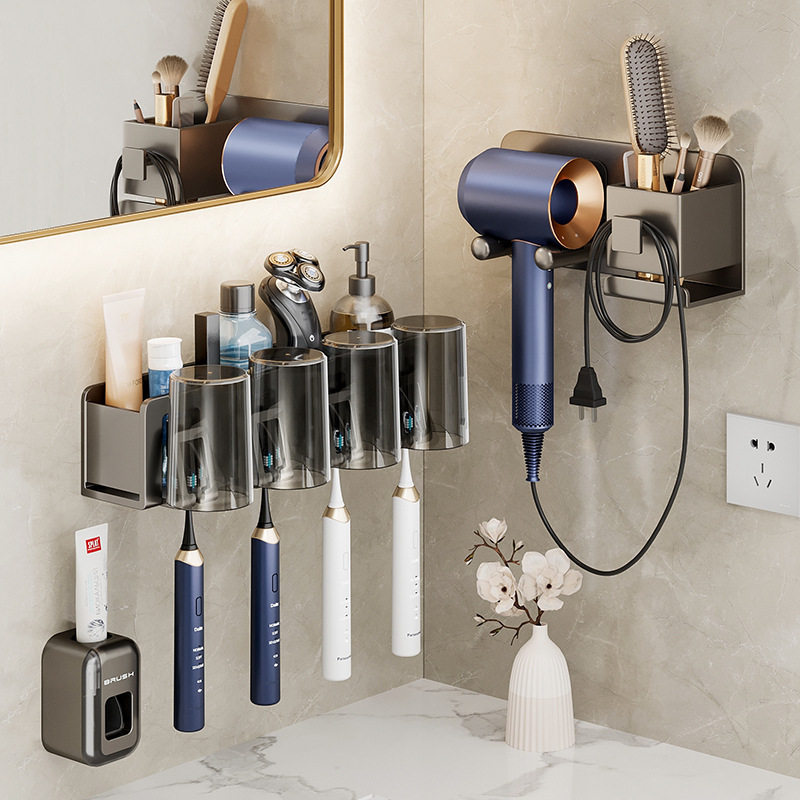 牙刷架卫生间免打孔刷牙杯漱口杯厕所浴室壁挂电动牙具收纳置物架