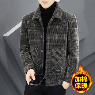 高档毛呢外套男2025新款 翻领休闲夹克秋冬商务呢子上衣加绒加厚