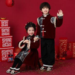 宝宝拜冬年服喜庆风加厚儿童过年服装女童汉服女宝年服唐装男宝