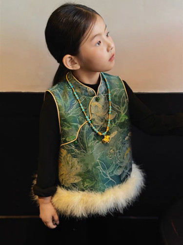 女童拜年服新中式马甲复古改良背心儿童冬装保暖上衣裤子儿童装