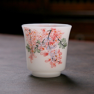 手绘高档冰玉瓷陶瓷茶杯女士个人专用大主人杯盖碗品茗杯功夫茶具