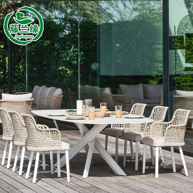 户外藤编餐桌椅休闲阳台庭院花园藤椅三件套组合室外露天岩板长桌,住宅家具,桌椅套件,淘宝优惠券,粉丝福利购,淘宝优惠卷