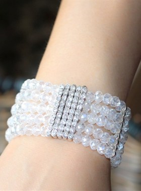 遮伤疤宽版手链女水晶百搭时尚夸张韩版五条宽手镯手排手环配饰品