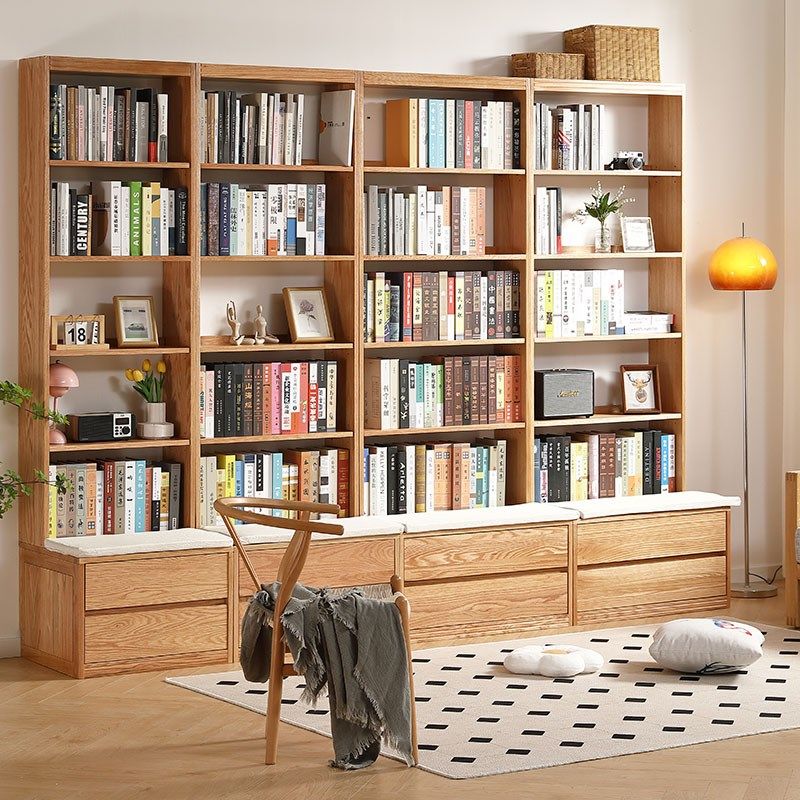 红橡木全实木满墙组合书柜带卡座落地组合展示柜,住宅家具,组合书柜,淘宝优惠券,粉丝福利购,淘宝优惠卷